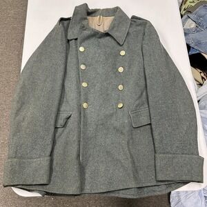 Swiss Military Pea Coat Mens 38 Gray Good Double Breasted Wool Field Jacket 50s